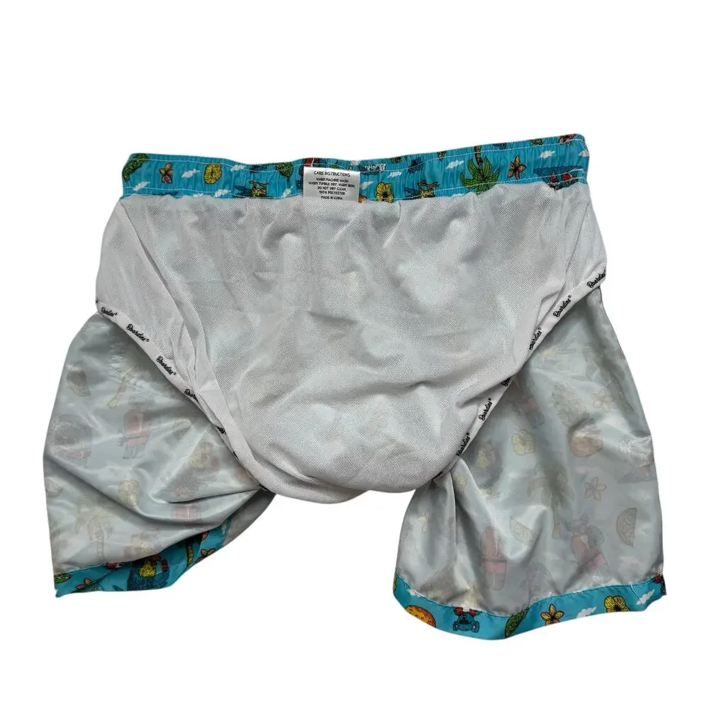 MULGA X BOARDIES Koala Beach Mens Shorties Swim Shorts Sz Medium Blue Tropical